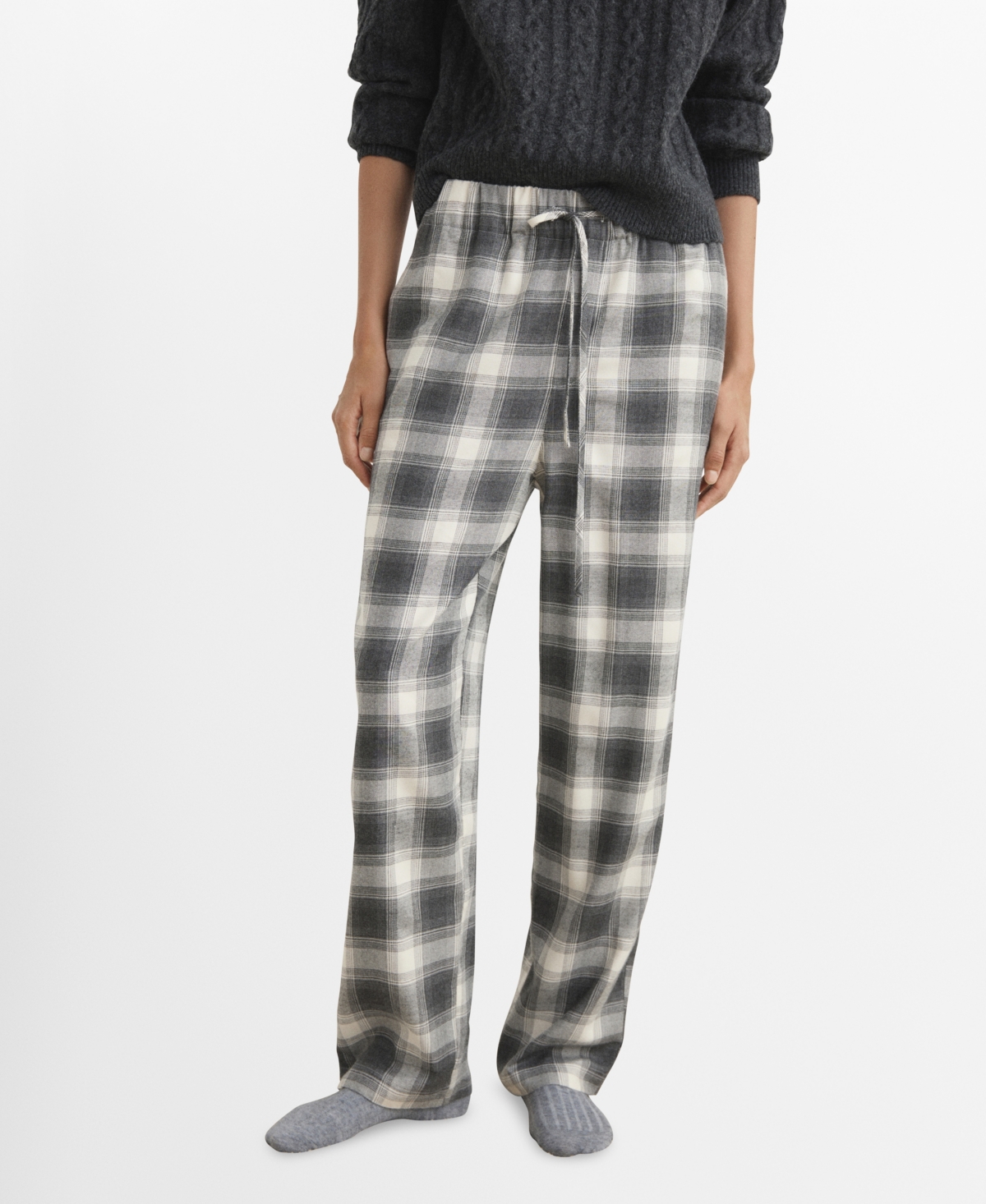 Mango Plaid Flannel Pajama Pants In Gray