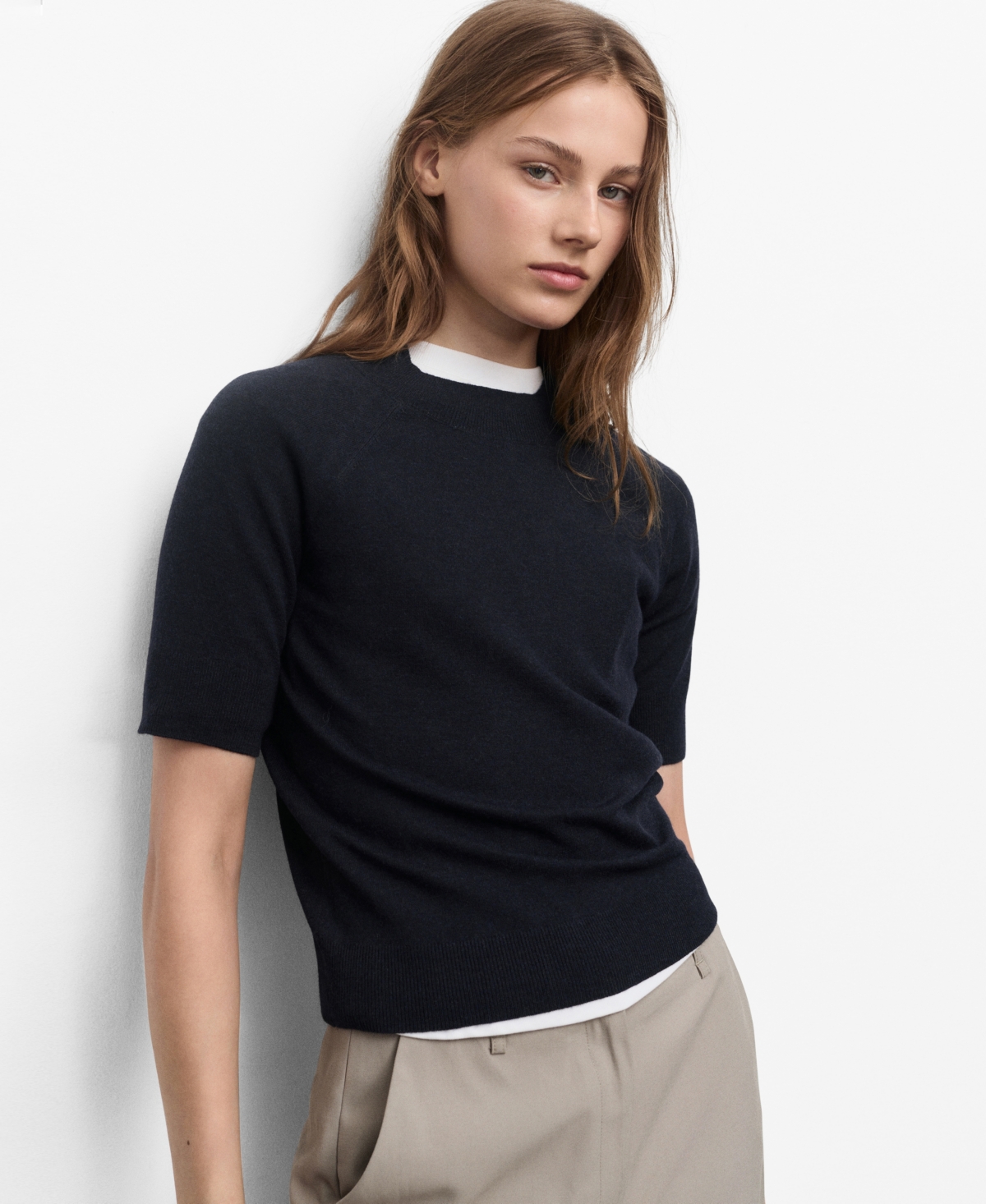 Mango Short Sleeve Sweater In Black