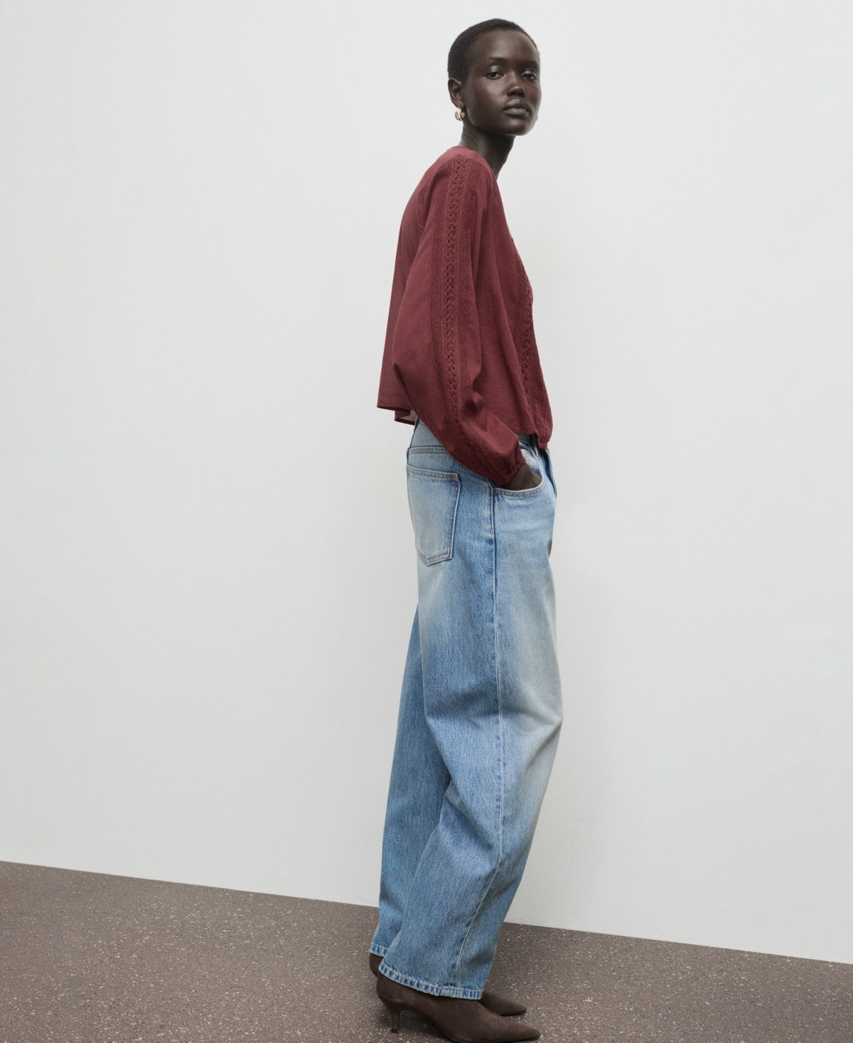 Mango Women's Embroidered Puff-sleeve Blouse In Brown