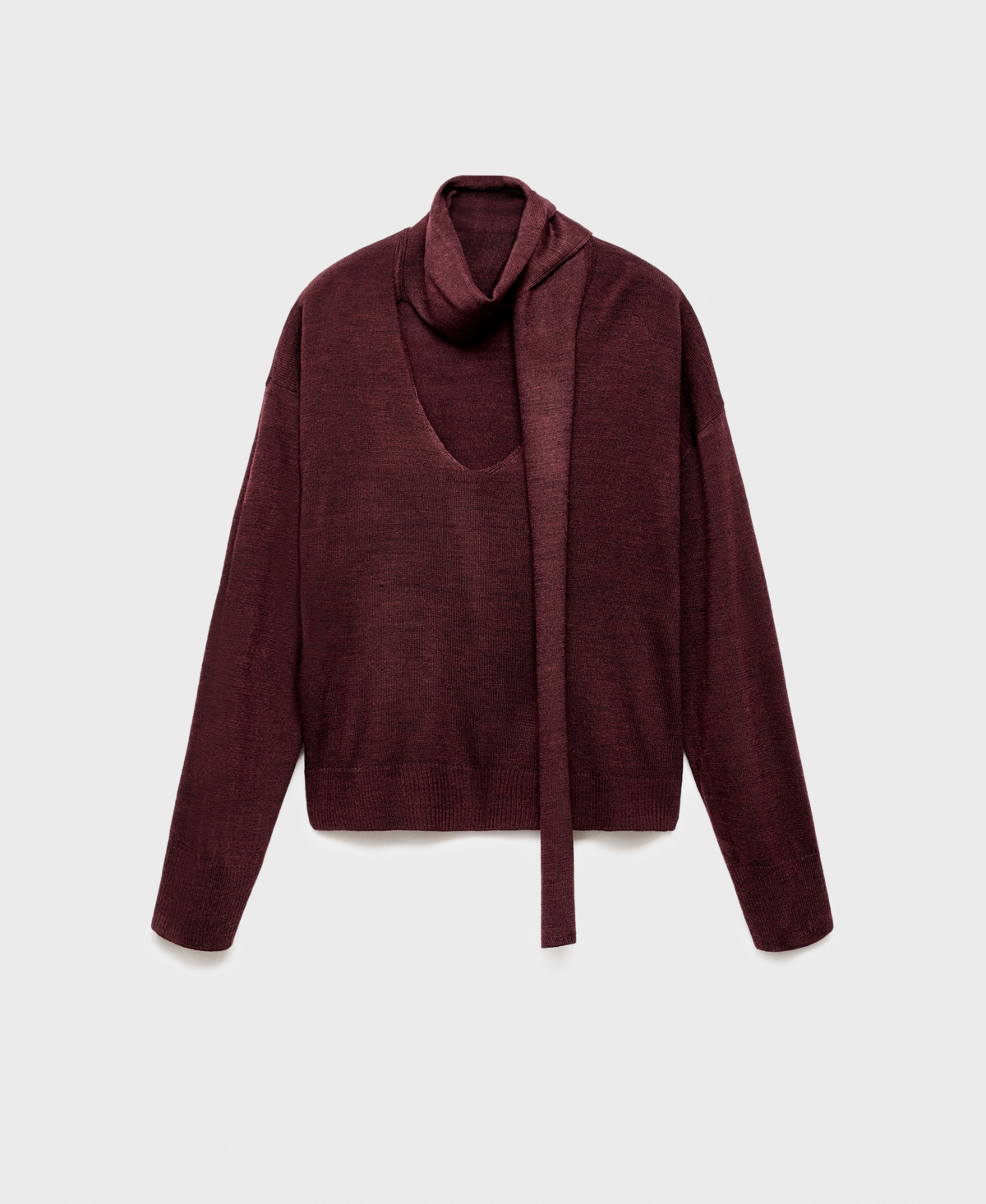 Mango Women's Scarf Detail V-neck Sweater In Burgundy