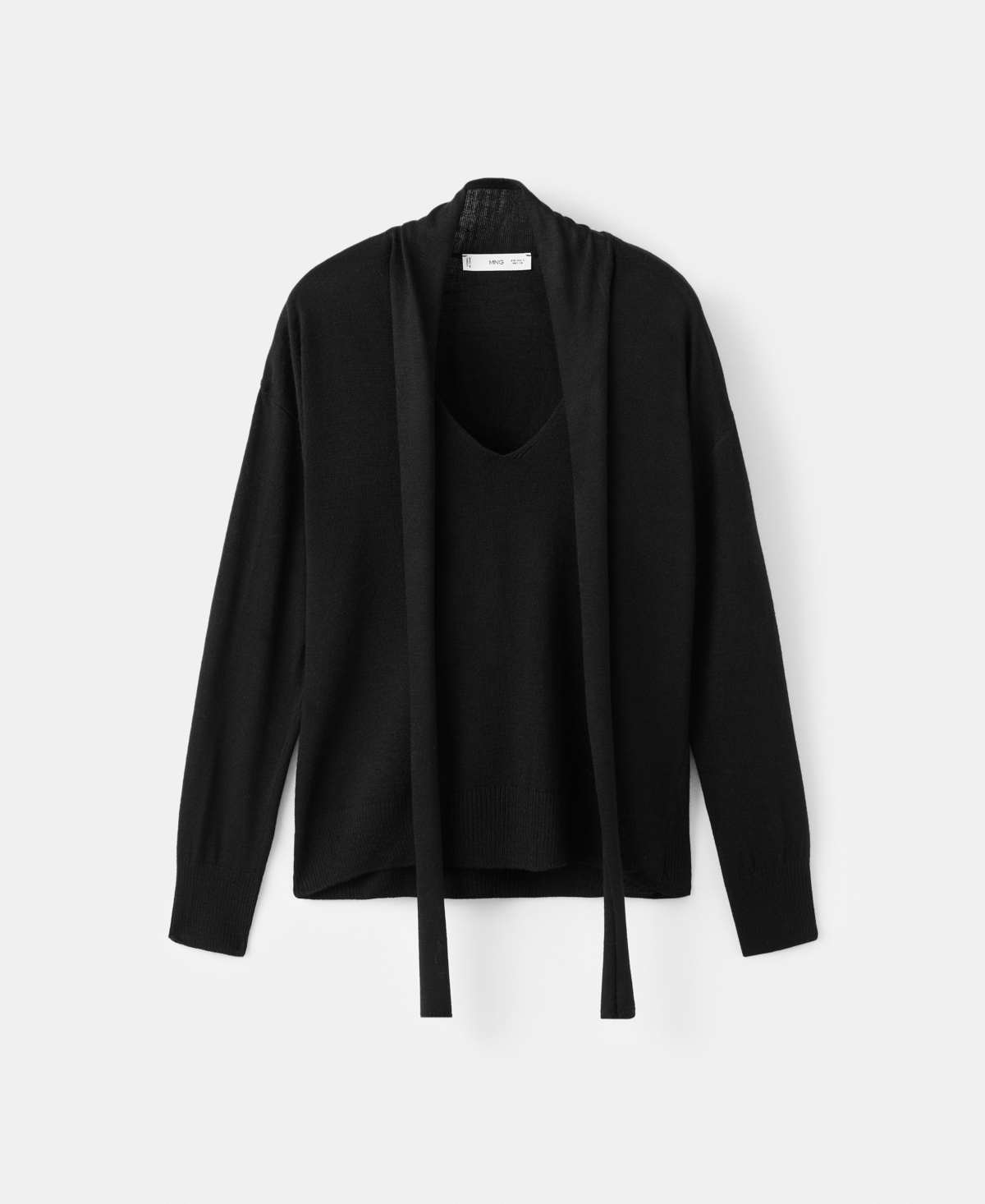 Mango Women's Scarf Detail V-neck Sweater In Black