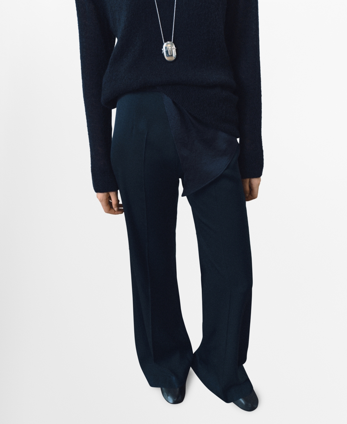 Mango Long Flare Leg Pants In Blue