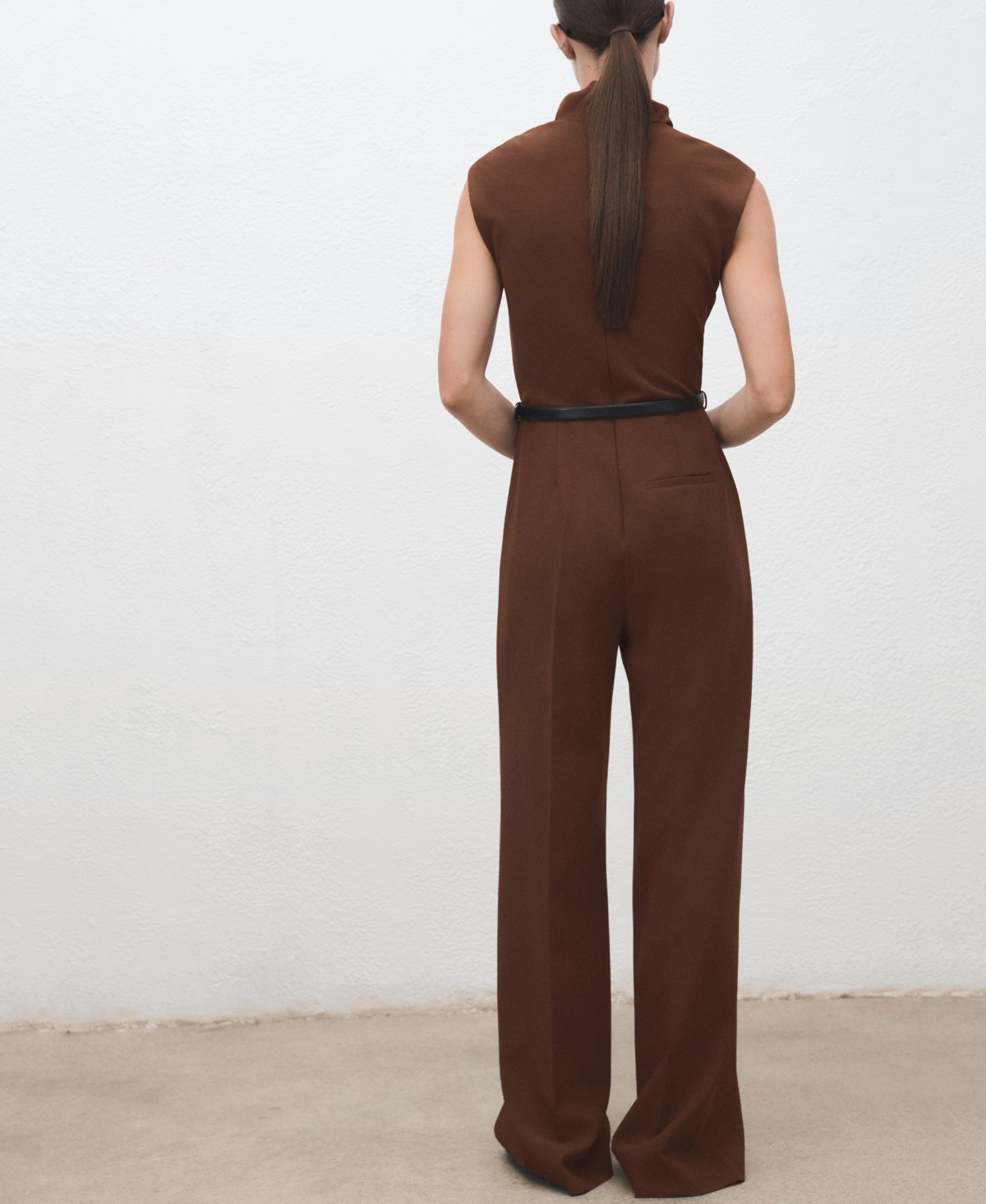 Mango Women's Draped Neck Belt Jumpsuit