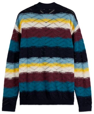 Men's Open Structure Knitted Stripe Sweater