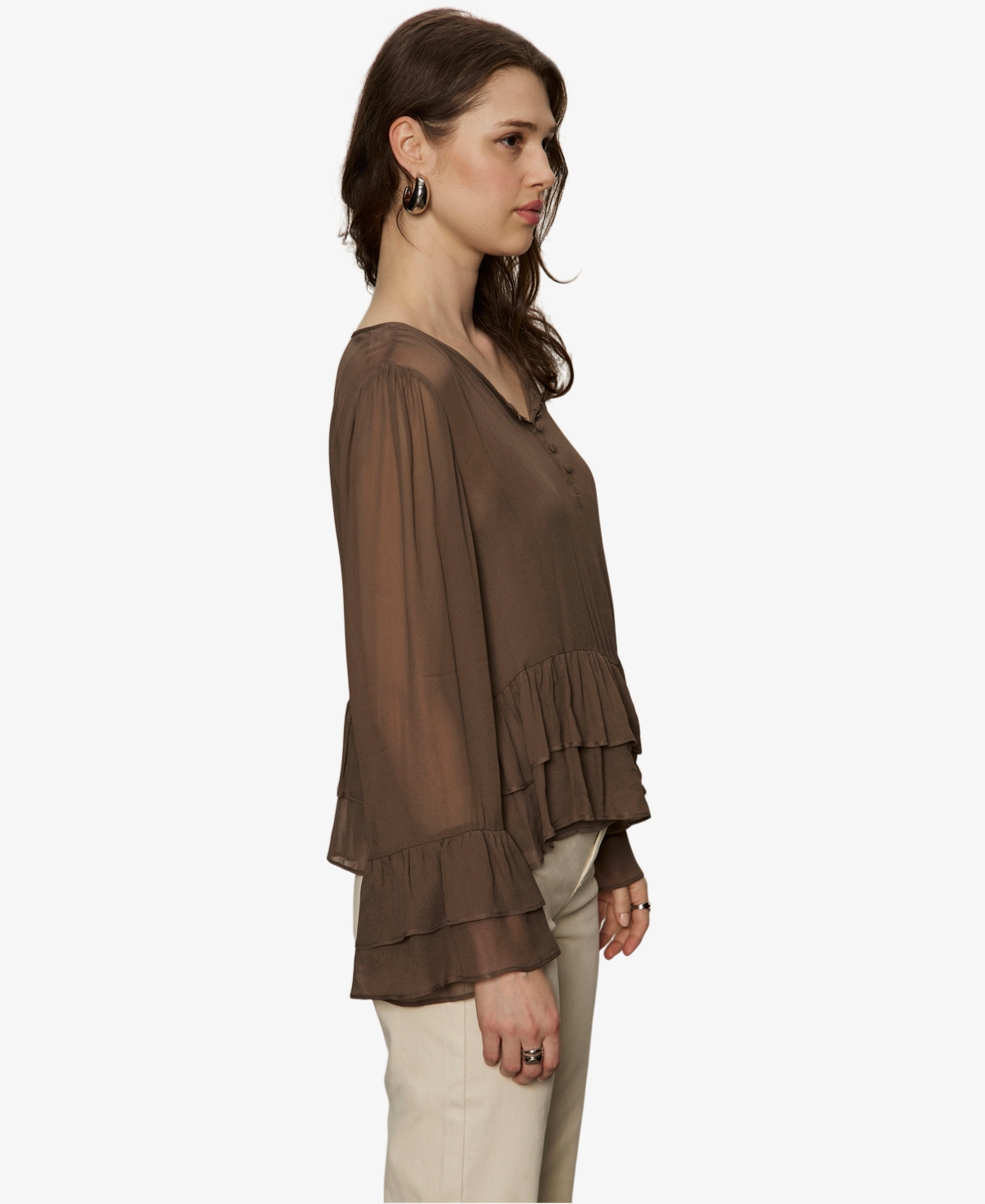 Sanctuary Women's Ruffled Long-sleeve Blouse In Brown