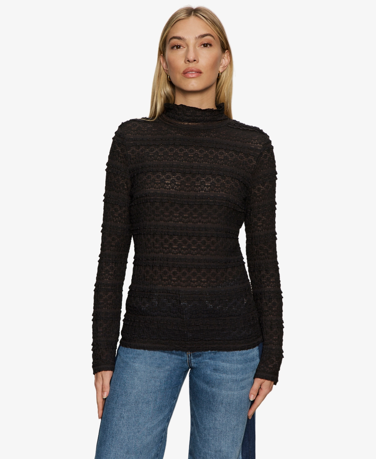 Sanctuary Women's High Crewneck Lace T-shirt In Black