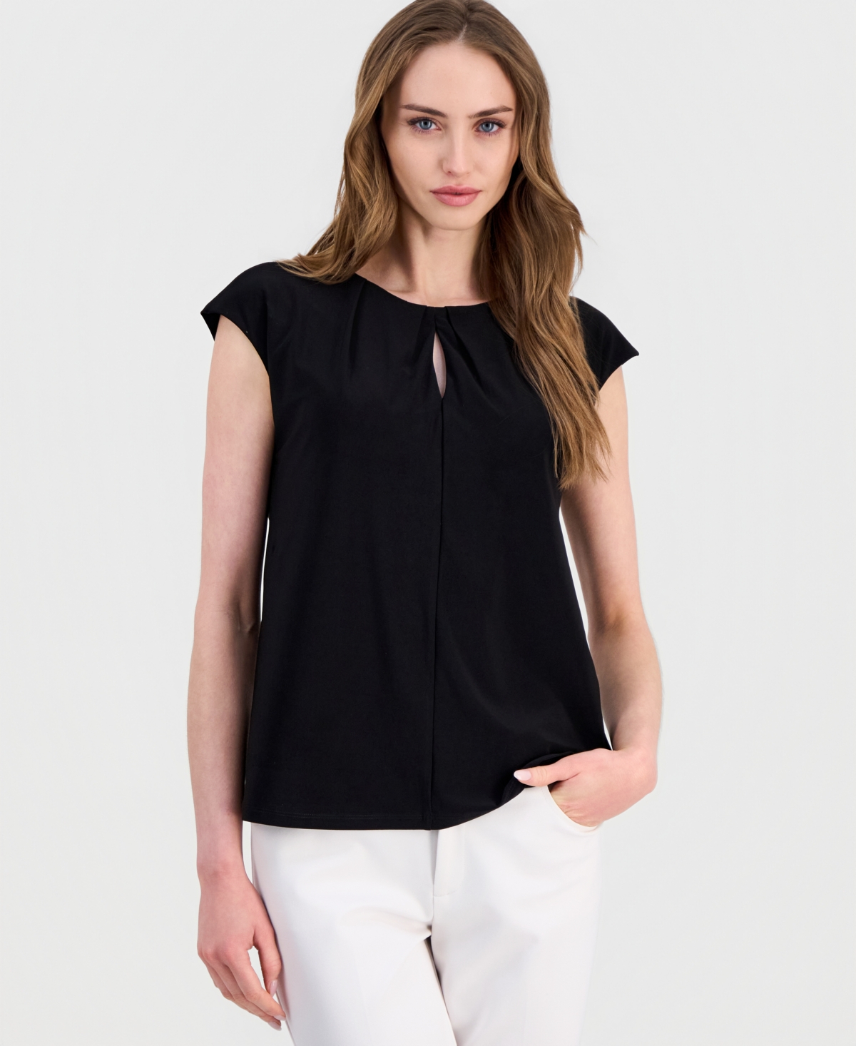 Anne Klein Women's Pleat-Neck Cap-Sleeve Top