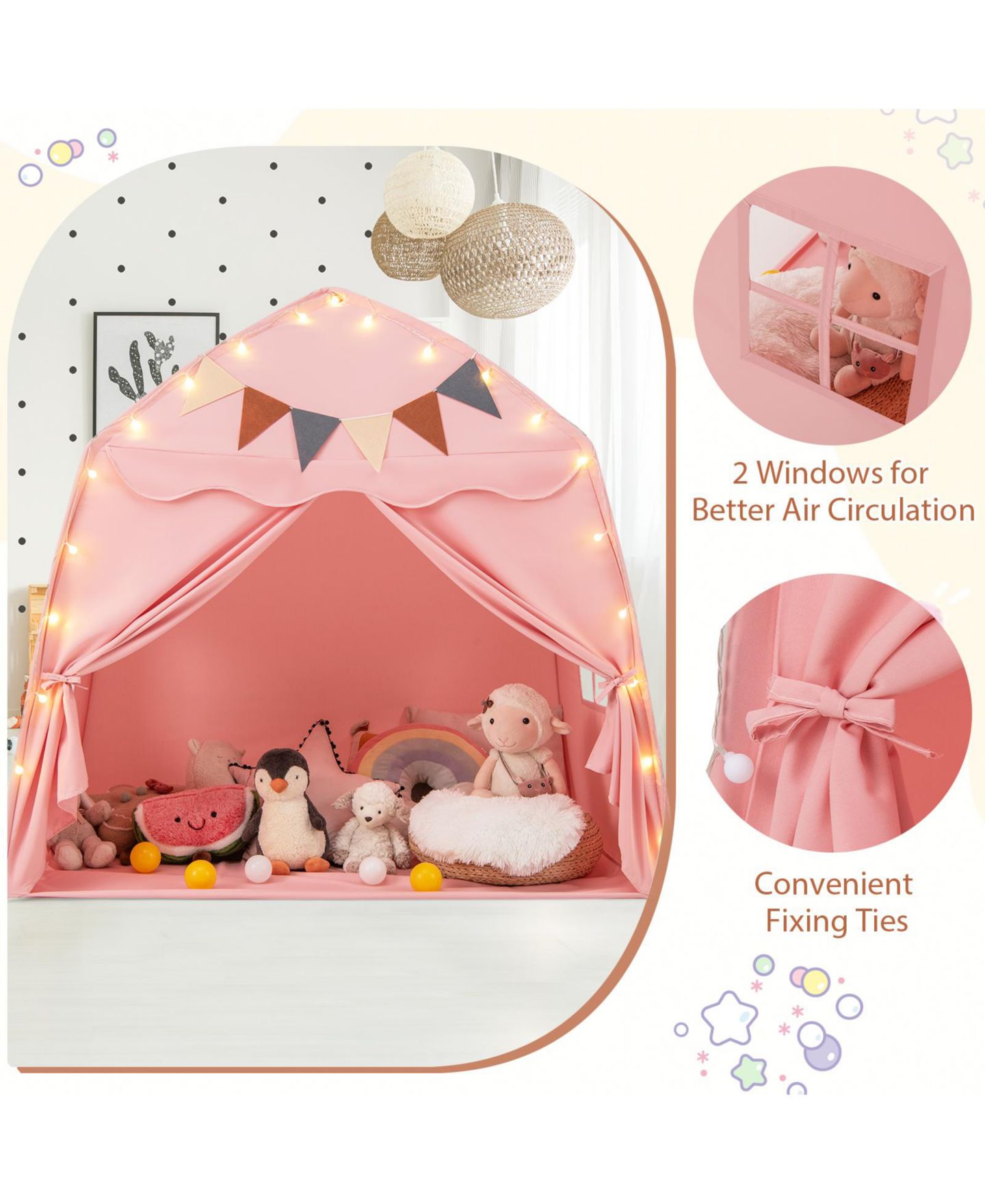 Детская игрушка SKONYON Extra Large String Lights Playhouse Tent, Ages 3+, цвет: Розовый — фото 9
