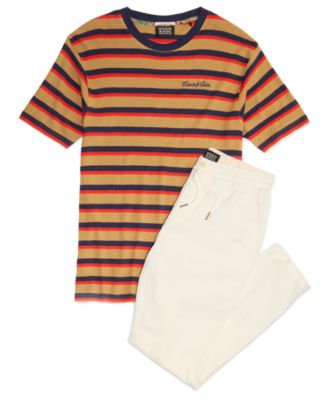 Scotch & Soda Scotch Soda Mens Waffle Stripe Short Sleeve T Shirt Paired With Warren Drawstring Linen Pant In Black