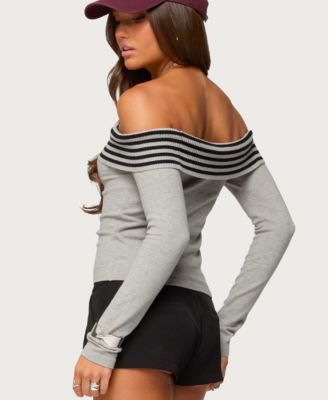 Women's Leetal Stripey Foldover Knit Top
