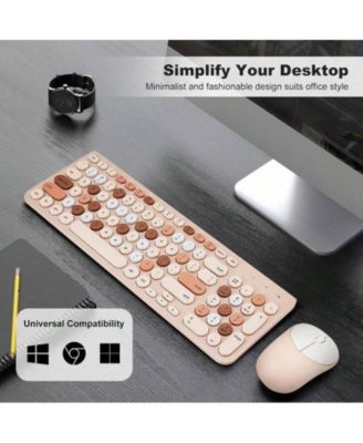 Wireless Keyboard And Mouse Combo - 2.4GHz Cute Wireless Keyboard Mouse Computer With Round Keycaps, Desktop, Laptop