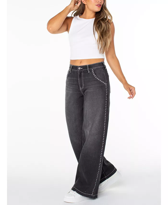 Juniors' Studded Wide-Leg Jeans - thumbnail 2
