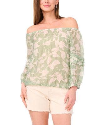 Women's Printed Off-the-Shoulder Pleated Top