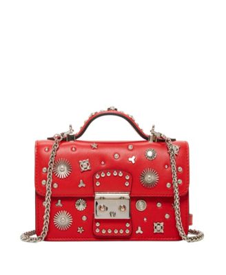 Small Leather Crossbody Bag Studded Purse Top Handle Structured Handbag