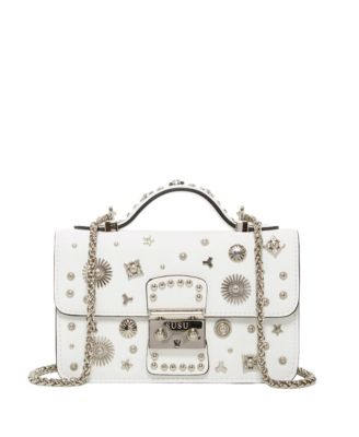 Small Leather Crossbody Bag Studded Purse Top Handle Structured Handbag