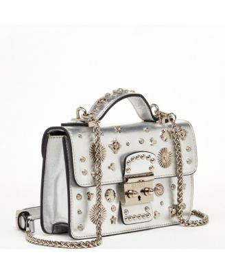 Small Leather Crossbody Bag Studded Purse Top Handle Structured Handbag