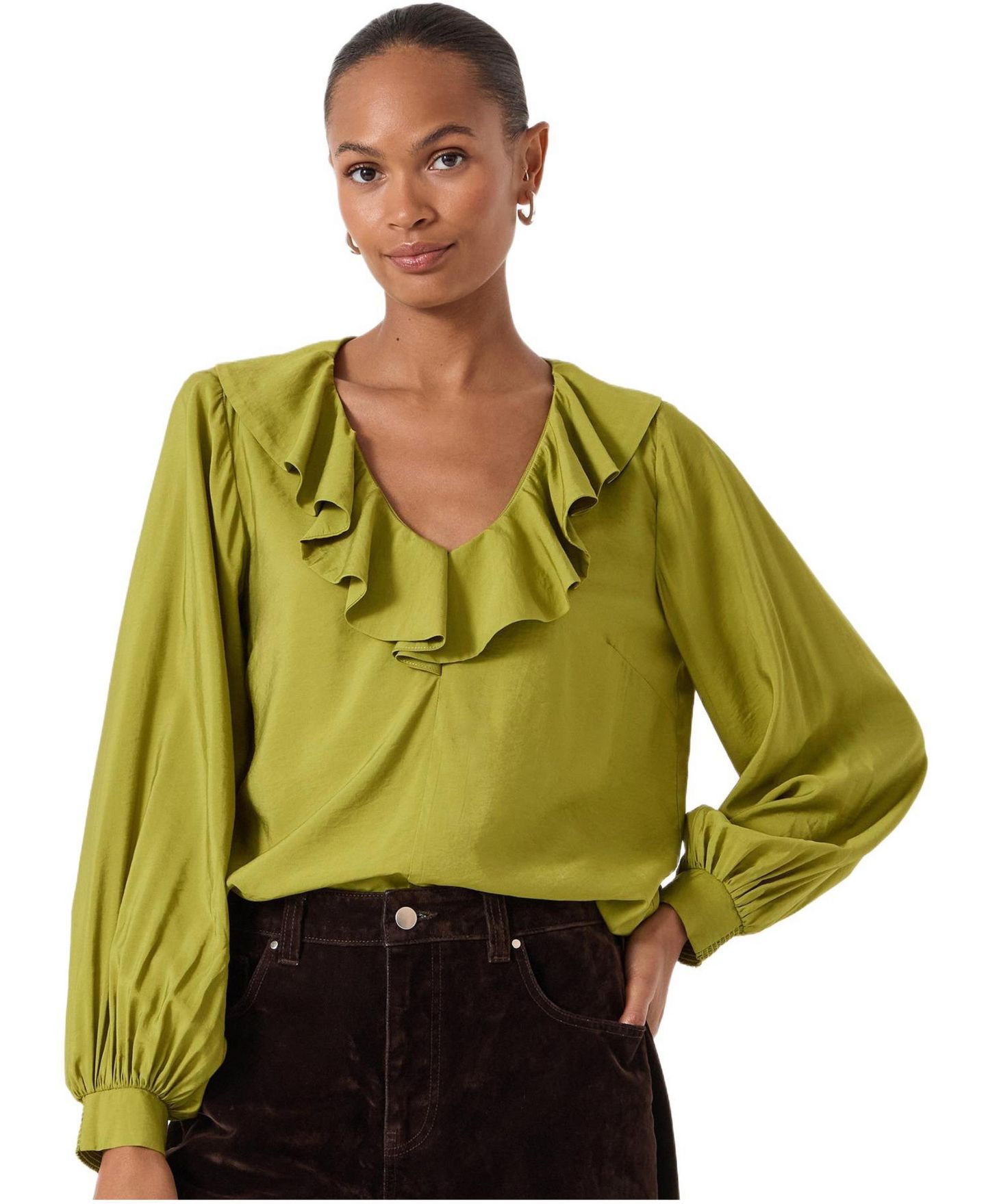 Женская блузка Hush Air Flow Ruffle, цвет: Оливковый зелёный — фото 1