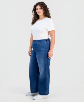 Plus Size Pull-On Shaping High-Rise Wide-Leg Jeans, Macy's Exclusive