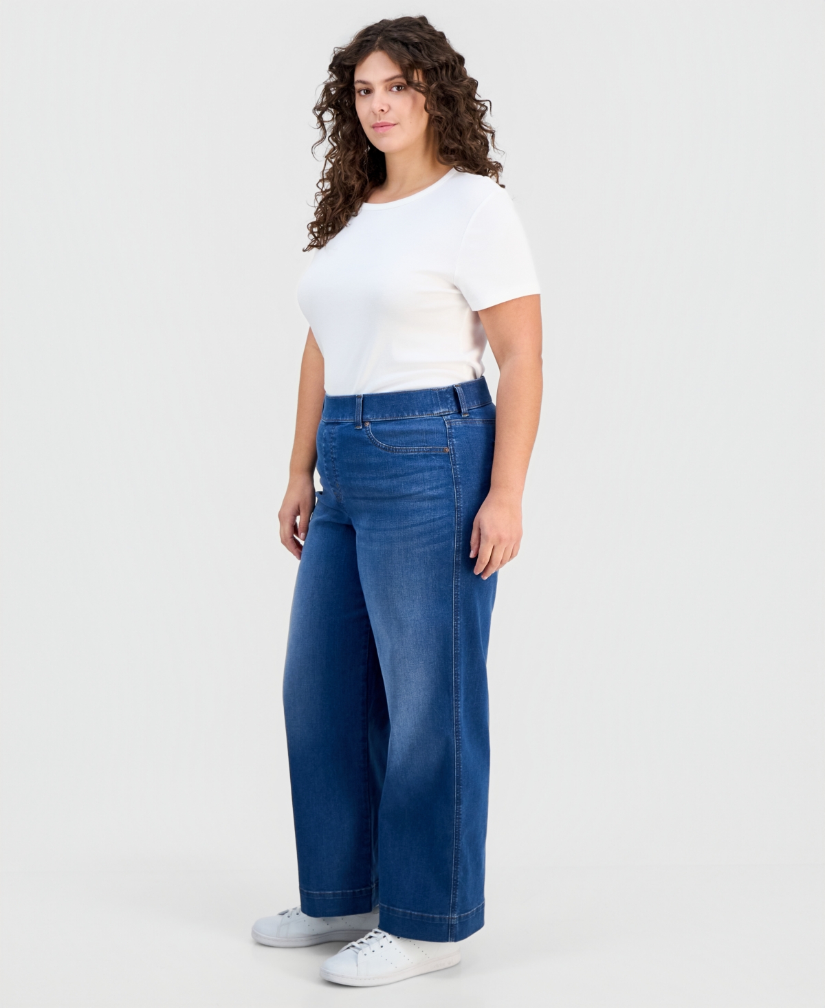 Style & Co Plus Pull-On Shaping High-Rise Wide-Leg Jeans