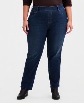 Plus Size Pull-On Shaping High-Rise Straight-Leg Jeans, Macy's Exclusive