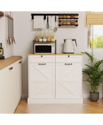 Kitchen Trash Can Storage Cabinet with 2 Drawers, Tilt-Out Trash Bin, Door & 2 Shelves for Kitchen & Living