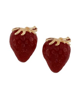 Women's The Strawberry Stud Earrings - Berry Red & California Gold