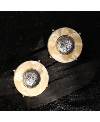 Women's The Tortoiseshell-Medallion Stud Earrings - Metallic Silver