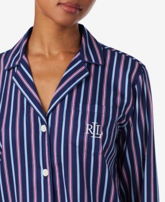 Women's Petite Long Sleeve Notch Collar Long Pant Pajama Set 