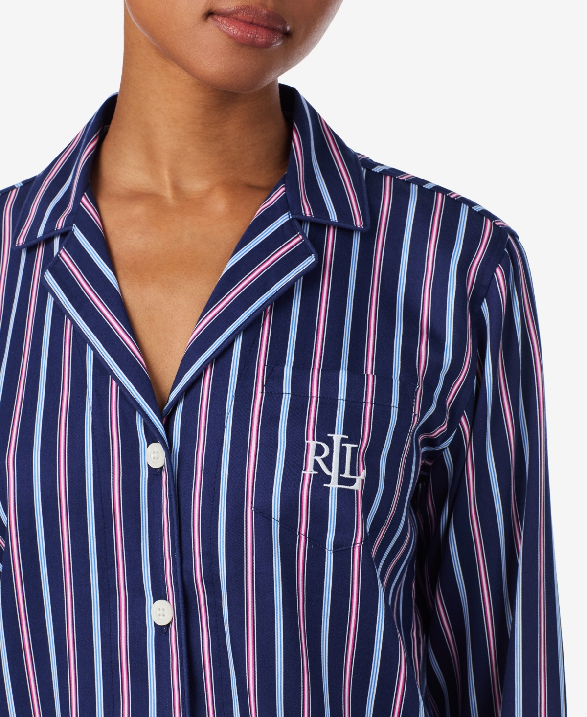 Ralph Lauren Women's Petite Long Sleeve Notch Collar Long Pant Pajama Set In Blue