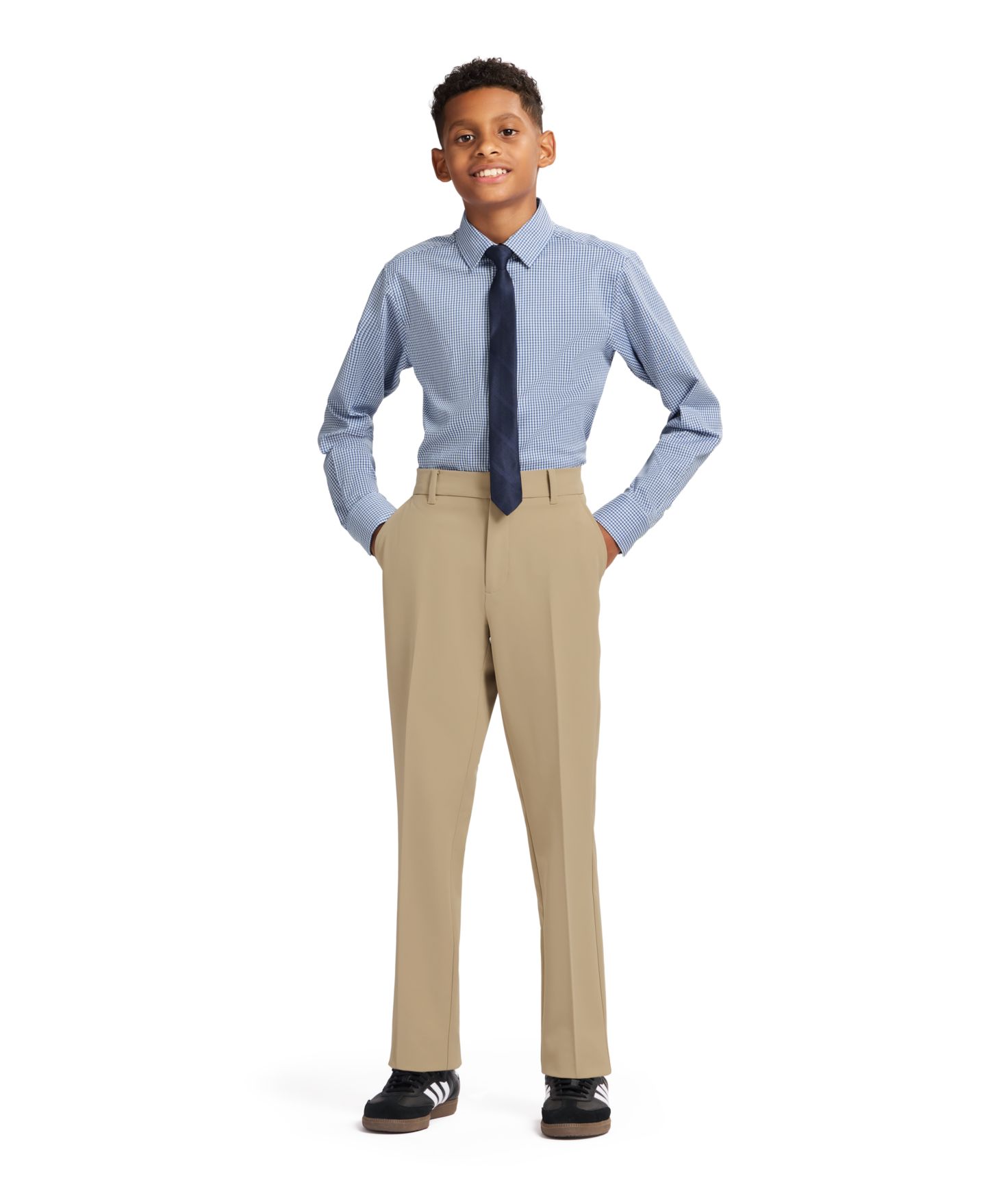 Рубашка Tommy Hilfiger Long Sleeve Stretch Murray Check Dress Shirt & Tie для мальчиков, цвет: Синий — фото 1