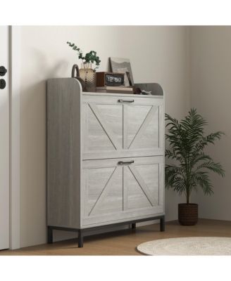 Narrow Shoe Cabinet, Farmhouse Shoe Storage Cabinet, Light