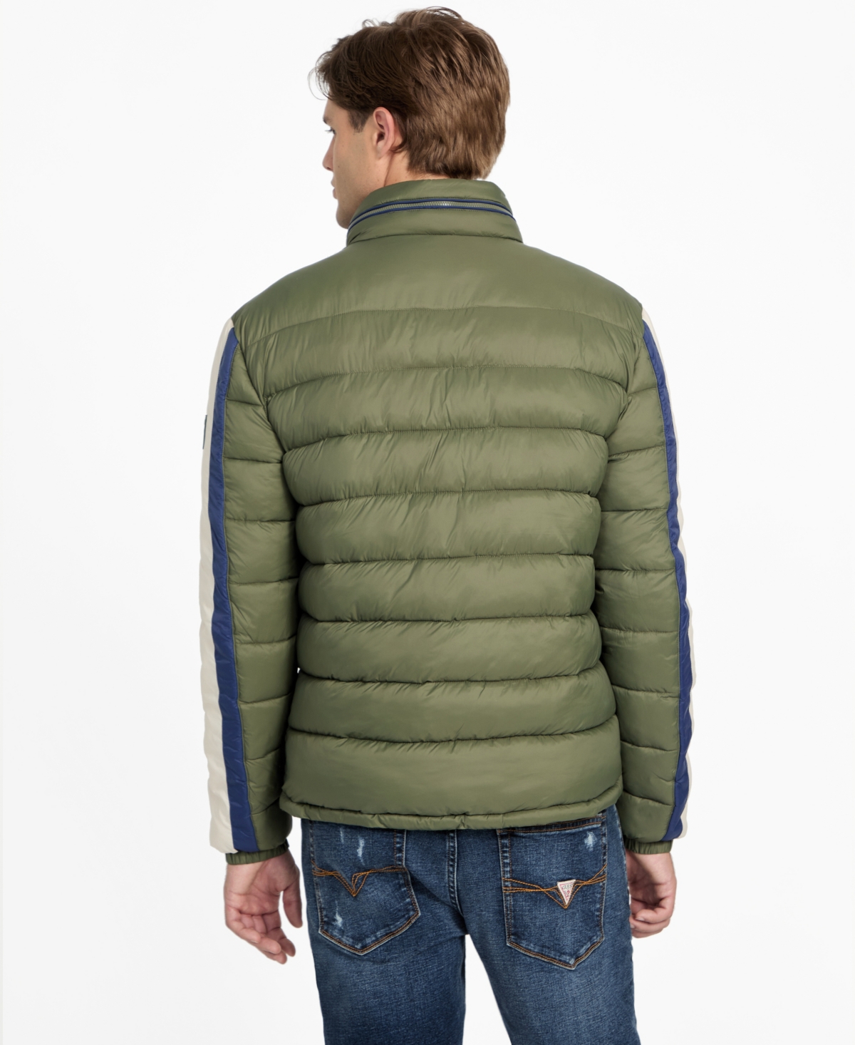 Guess Men's Color-block Puffer Regular-fit Jacket In Green