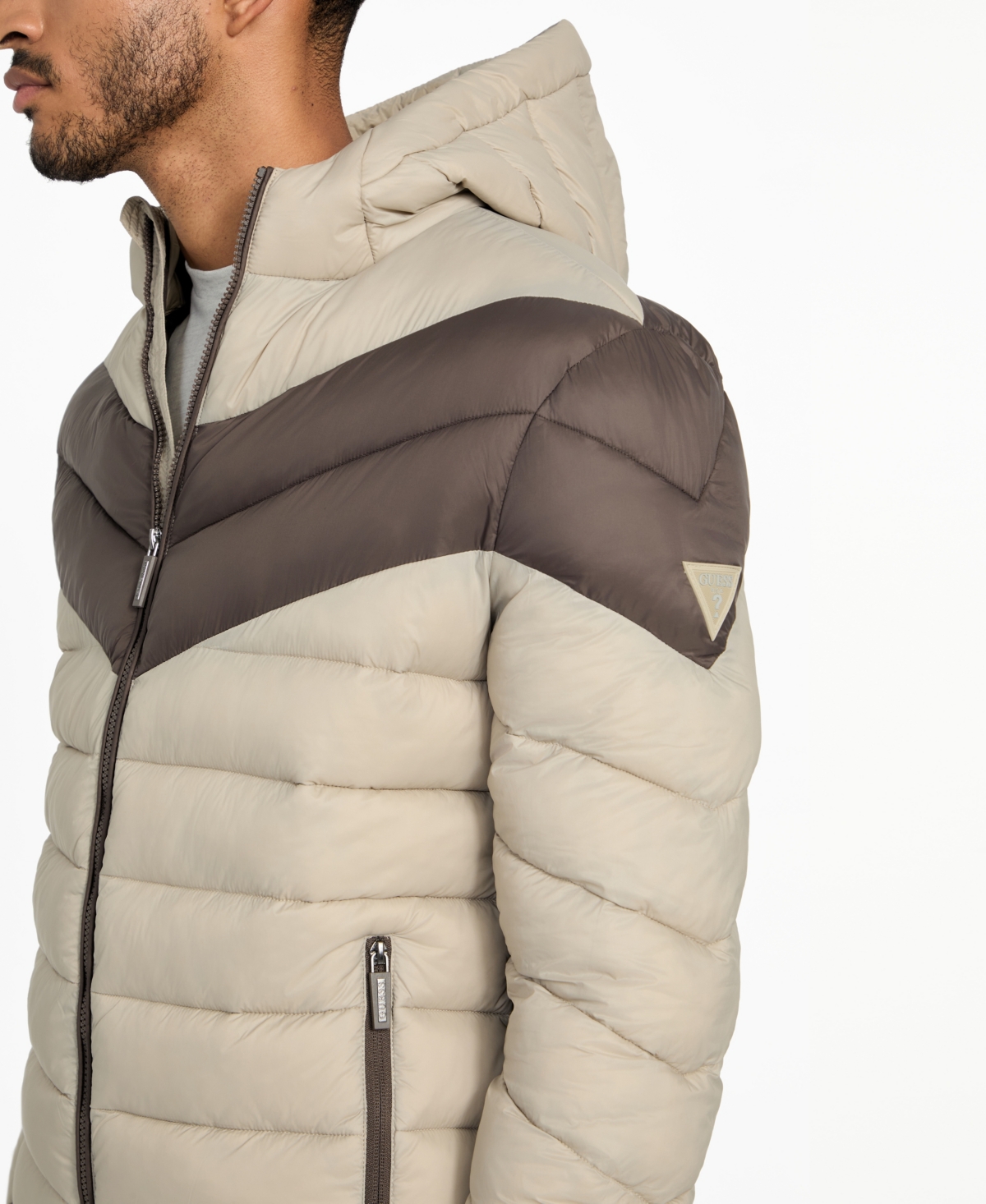 Guess Men's Color-block Puffer Jacket In Neutral