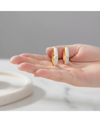 Kid's 14k Gold Plated Colored Enamel & Cubic Zirconia Hoop Earrings