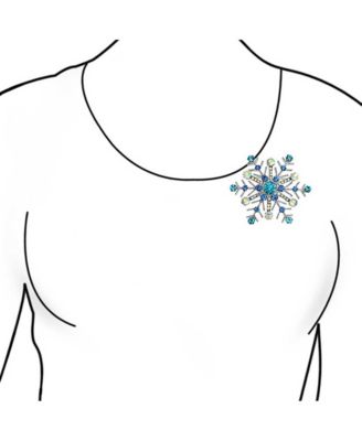 Large Multi Ice Blue Frozen Winter Snowflake Brooch Pin Crystal Holiday Party Frozen Winter Rhodium Plated