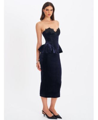 Women Pascha Black Lace Appliqu&eacute; Strapless Peplum Maxi Dress