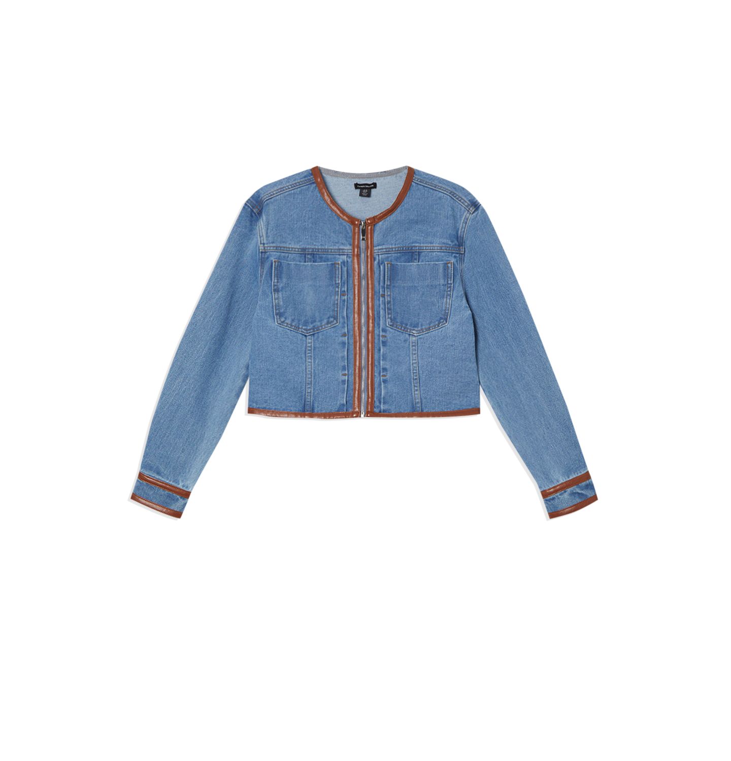 Женская куртка Karen Millen Denim and Leather Collarless, цвет: Светлый синий — фото 4