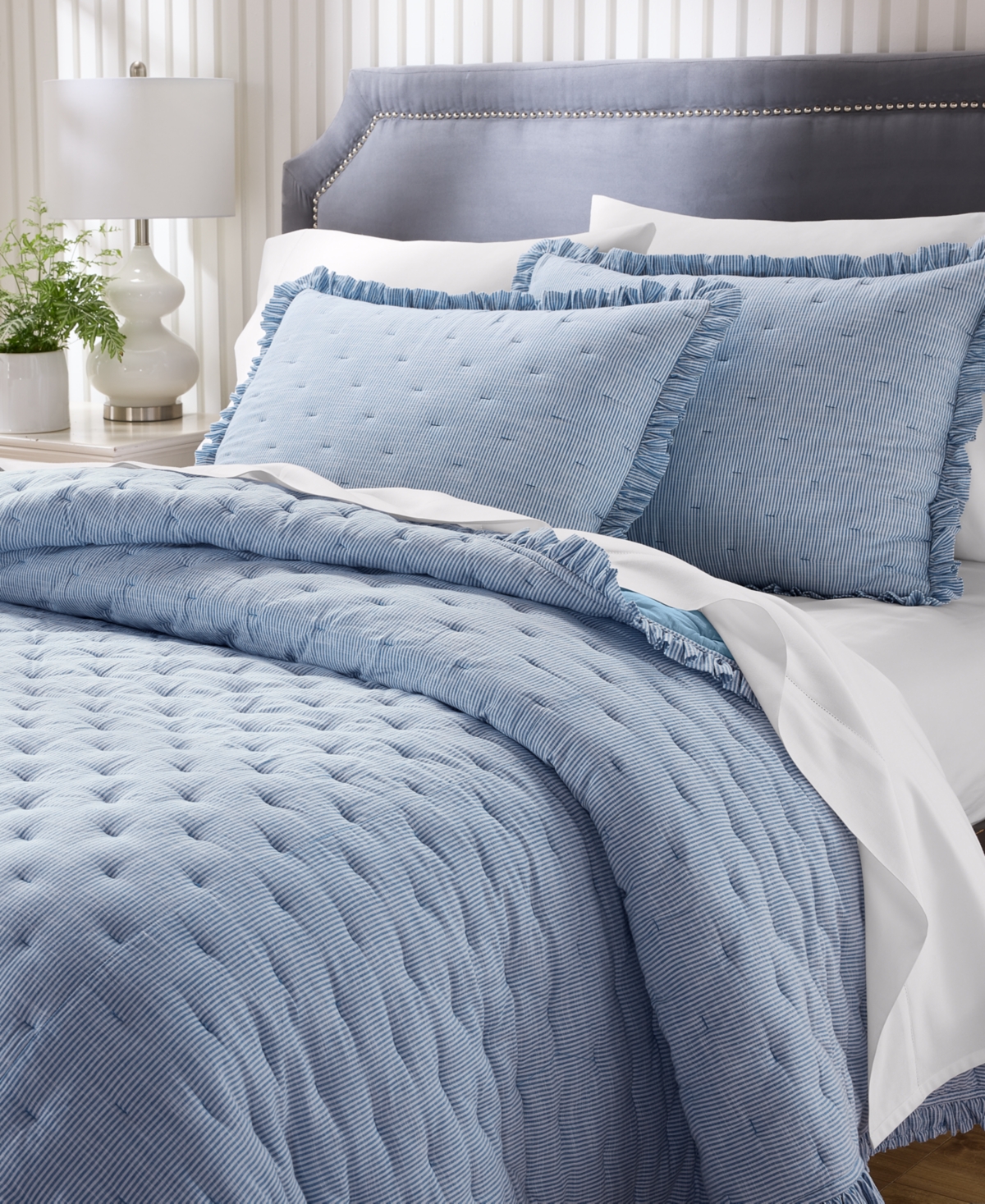 Charter Club Ruffle Pinstripe 3-Pc. Quilt Set, King, Macy's Exclusive