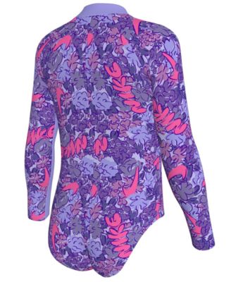 Girls' 4-6X Doodle Floral Long-Sleeve Swimsuit