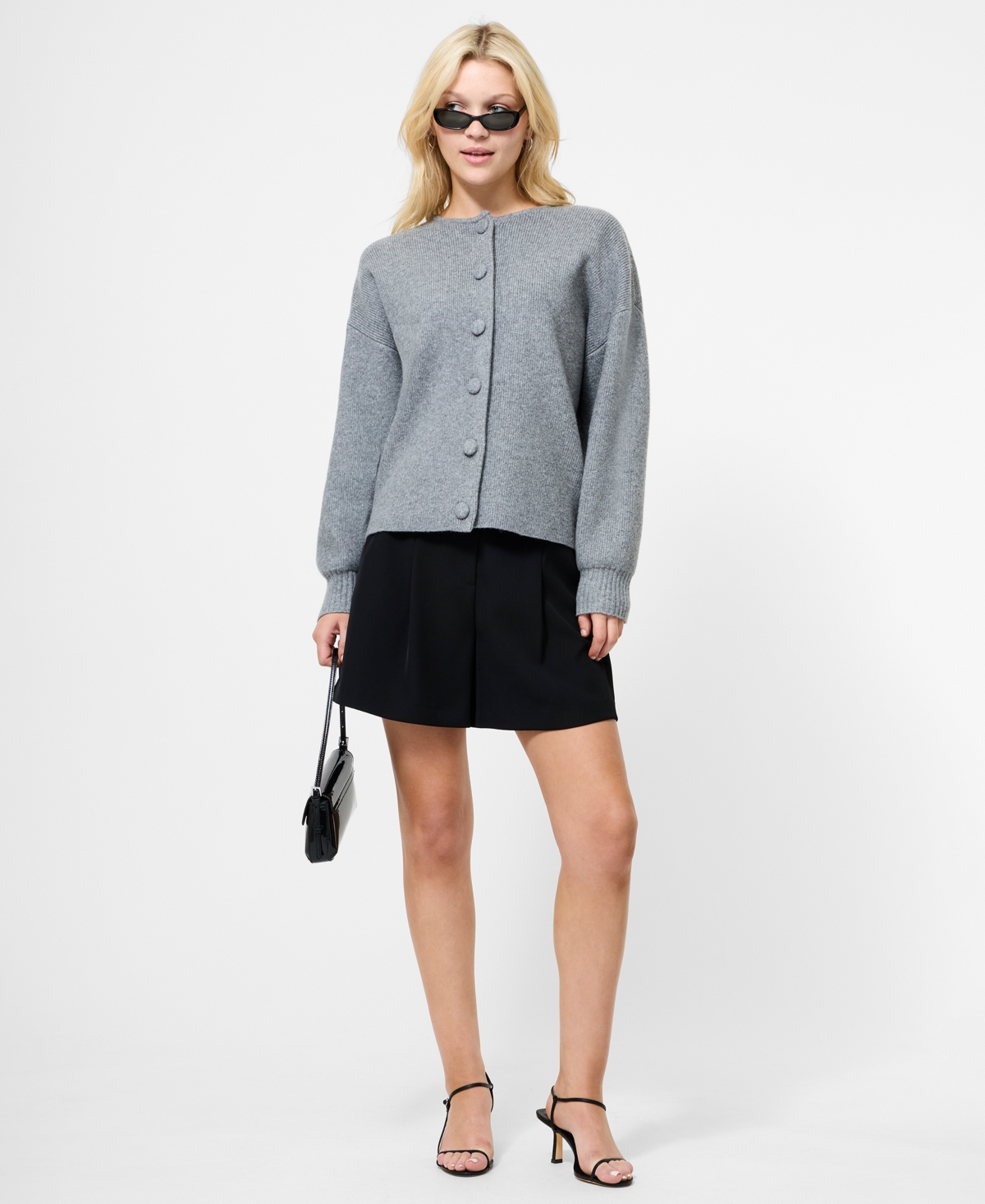 French Connection Riddley Knit Drop Shoulder Cardigan In Mid Grey Mel In Multi