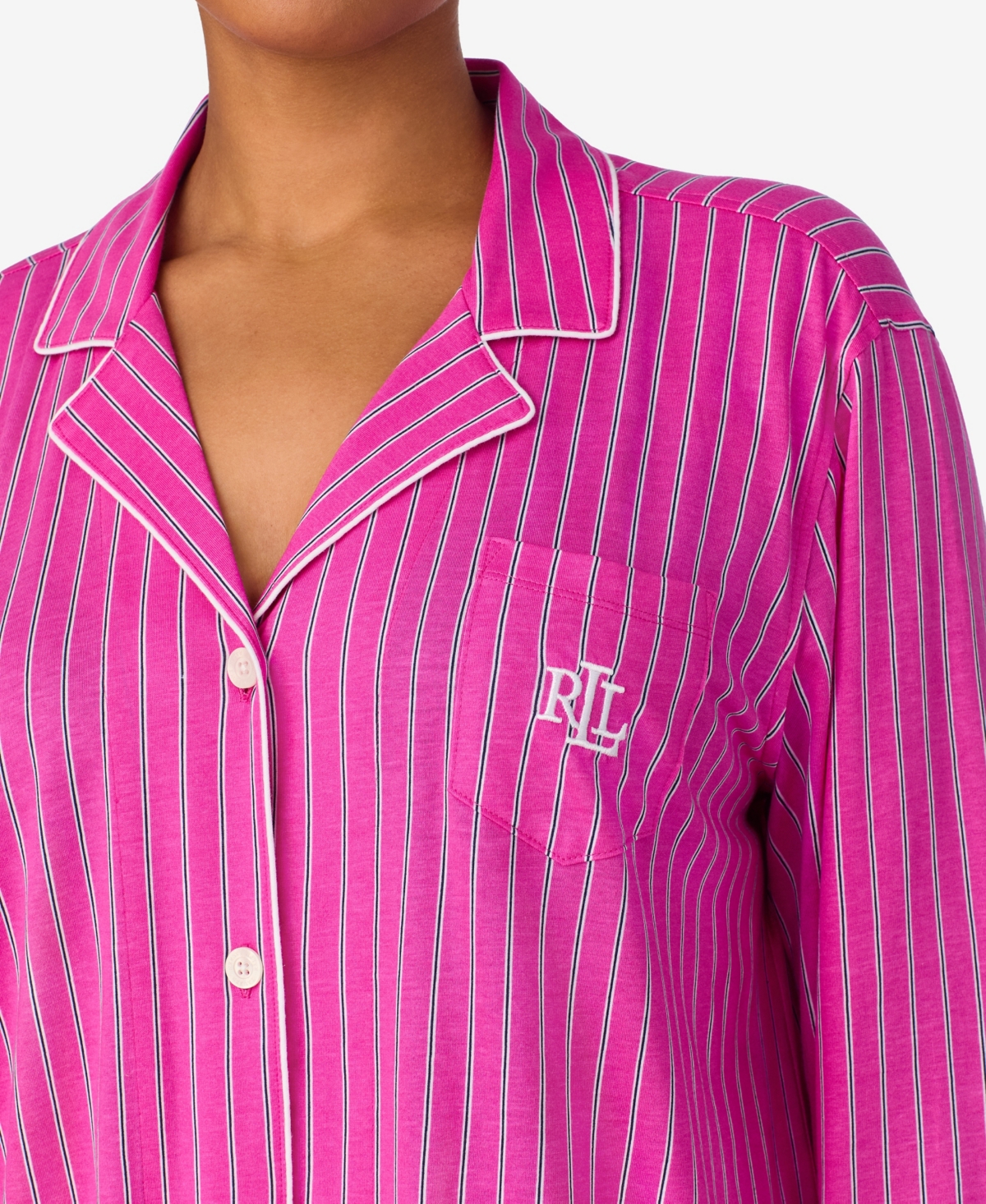 Ralph Lauren Plus Size Long Sleeve Notch Collar Long Pant Pajama In Pink