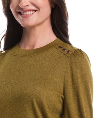 Petite Metallic Puff Long Sleeve Top