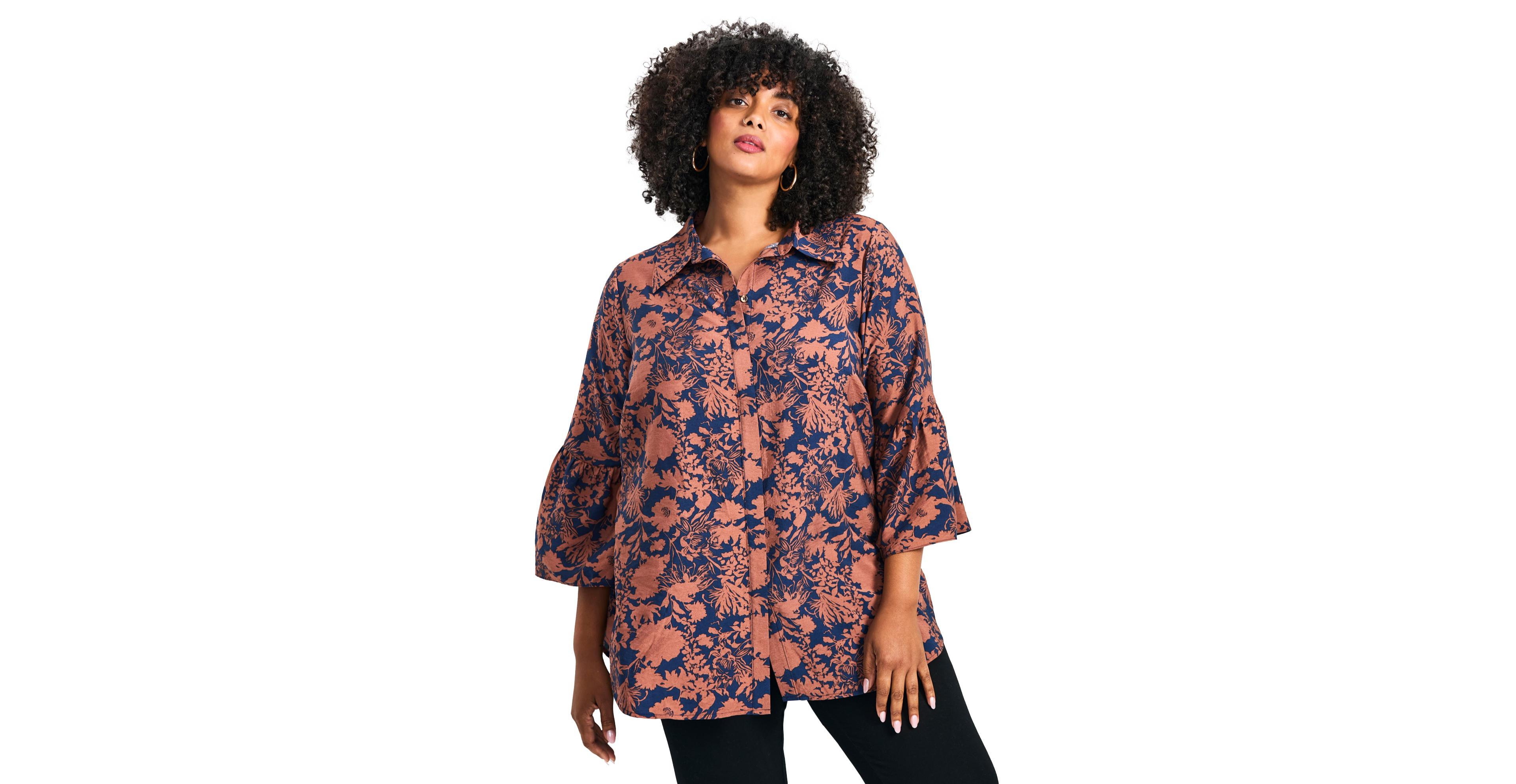 Avenue Women's Plus Marianne Ruffle Hem Shirt