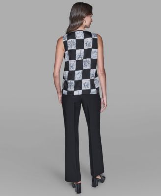 Women's Sleeveless Printed V-Neck Top