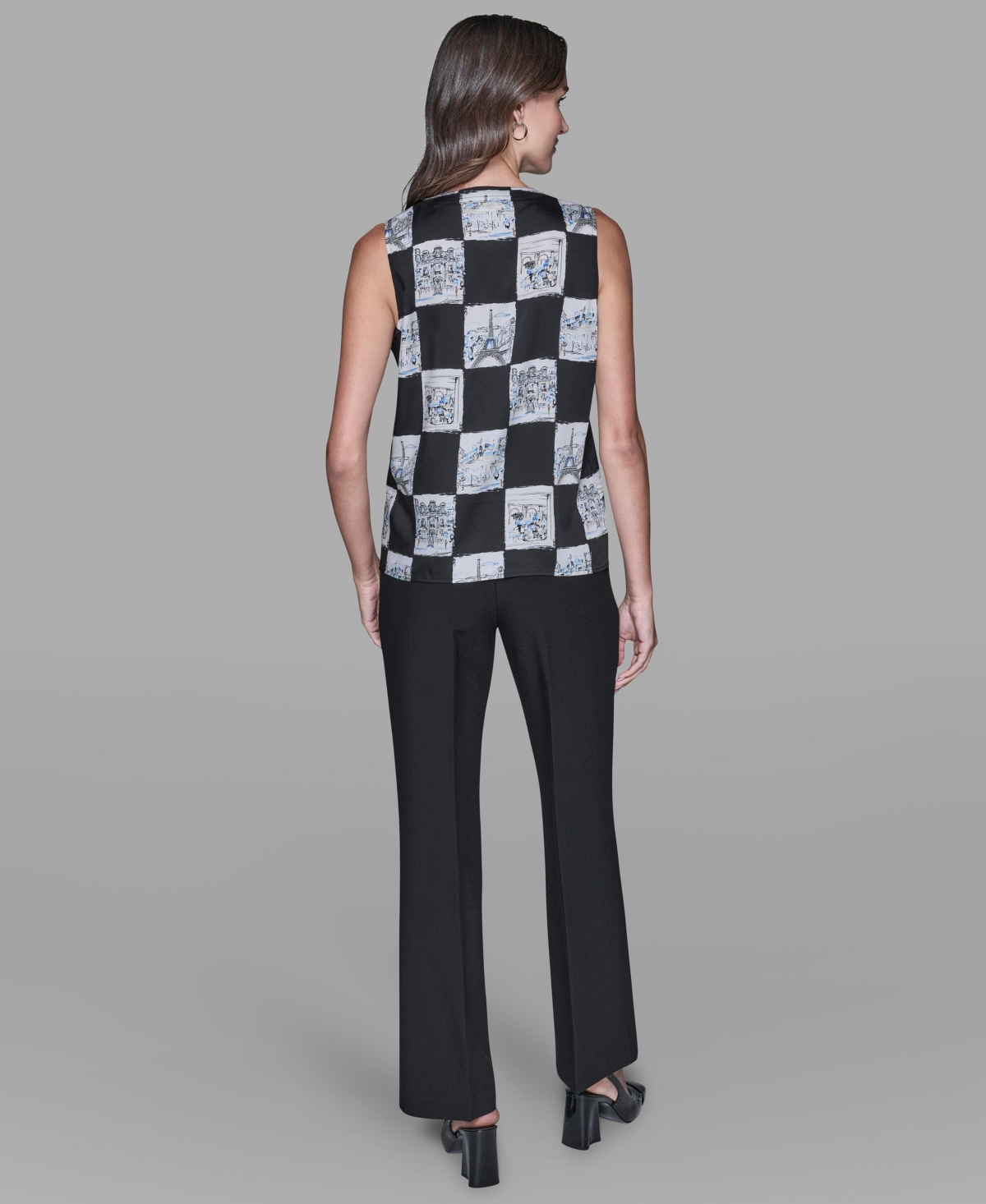 Karl Lagerfeld Women's Sleeveless Printed V-neck Top In Black