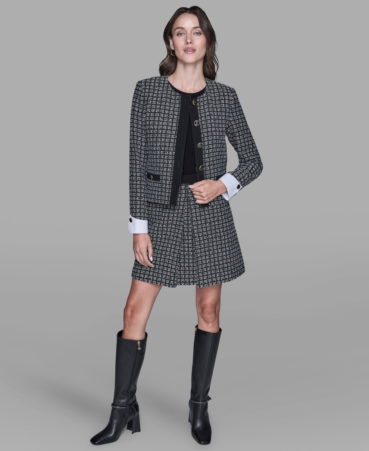 Karl Lagerfeld Women's Cropped Long-sleeve Tweed Jacket In Multi