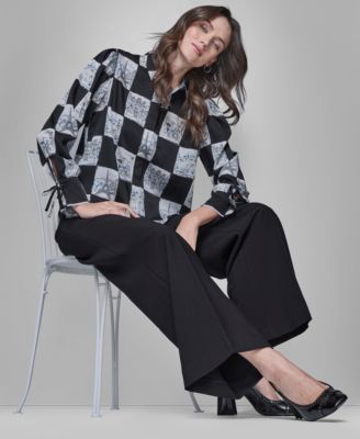 Women's Printed Collared Long-Sleeve Blouse