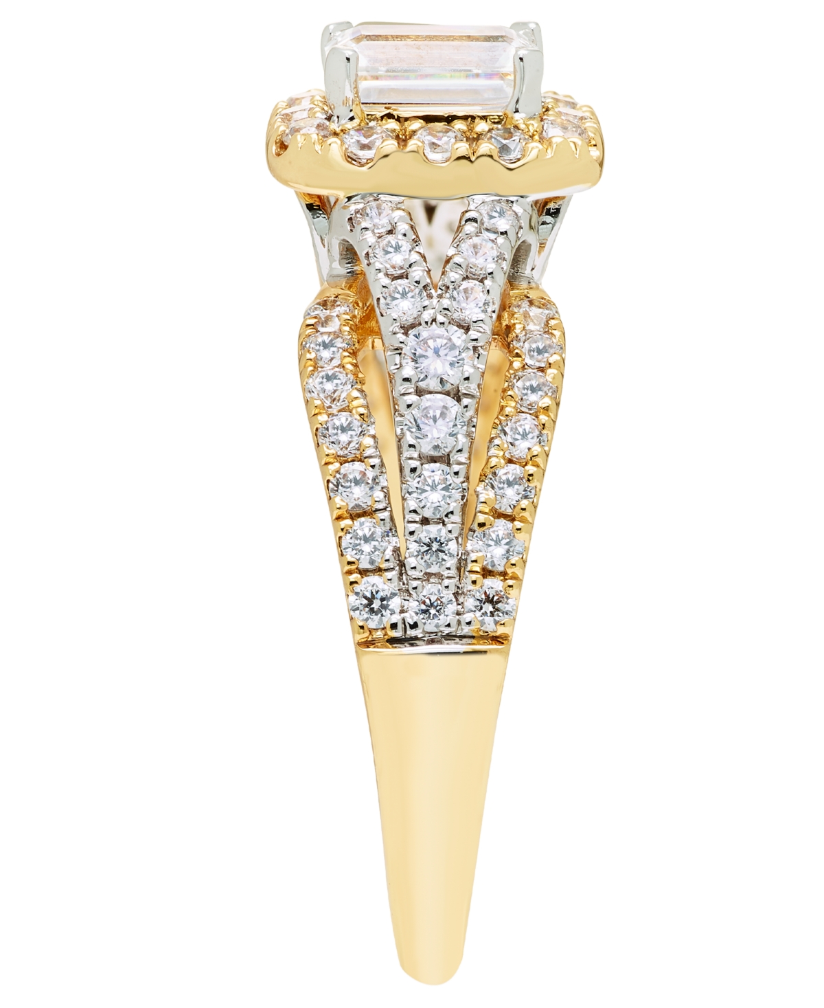 Macy's Diamond Emerald Cut Halo Ring (1 ct. t.w.) in 14k Two Tone Gold