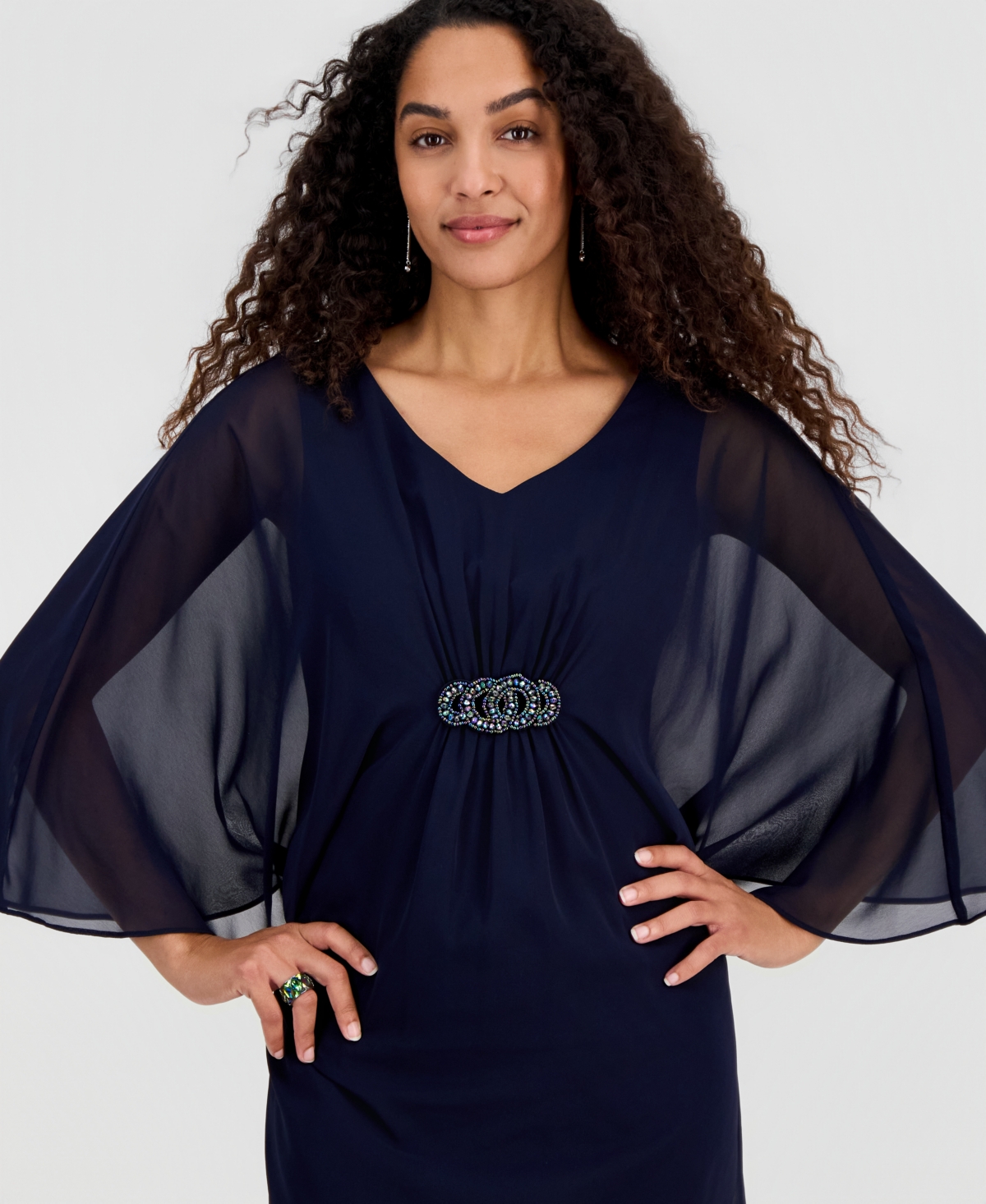 Connected Women's Solid Chiffon Dolman-Sleeve Dress