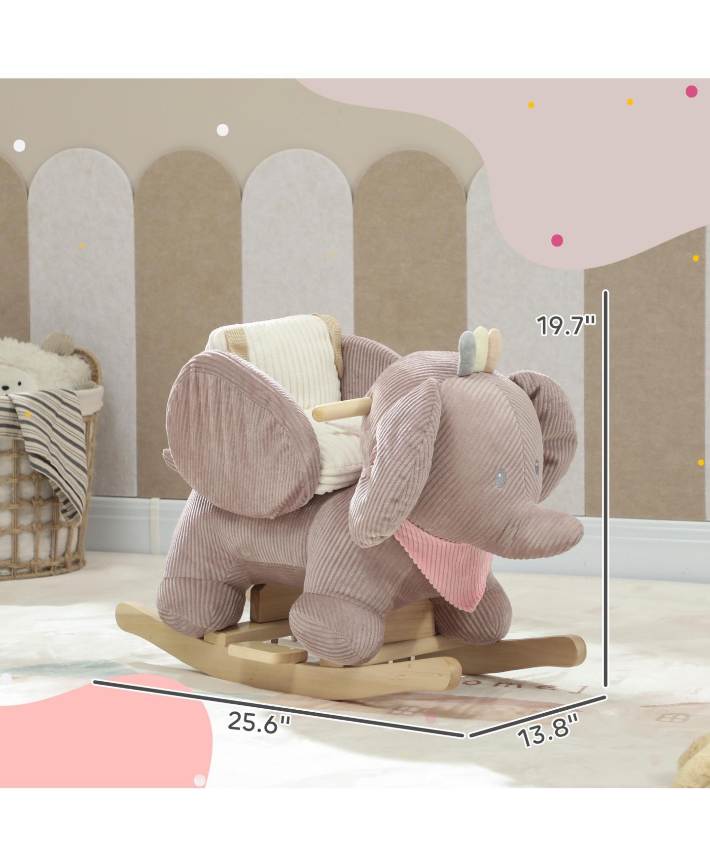 Детская мягкая игрушка Qaba Baby Rocking Elephant Plush with Realistic Sound Ride-On Toy, Ages 18-36 Months, цвет: Розовый — фото 3